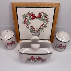Vintage Ceramic Set with Red and Green Accents